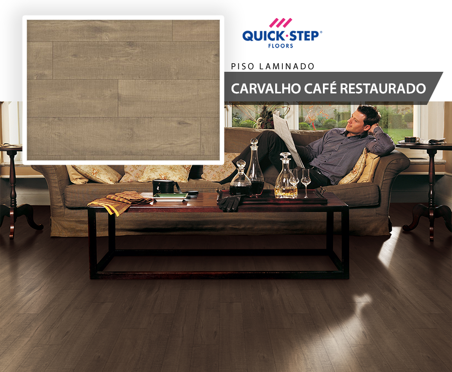 Piso Laminado - Quick Step Eligna Wide - Carvalho Café Restaurado
